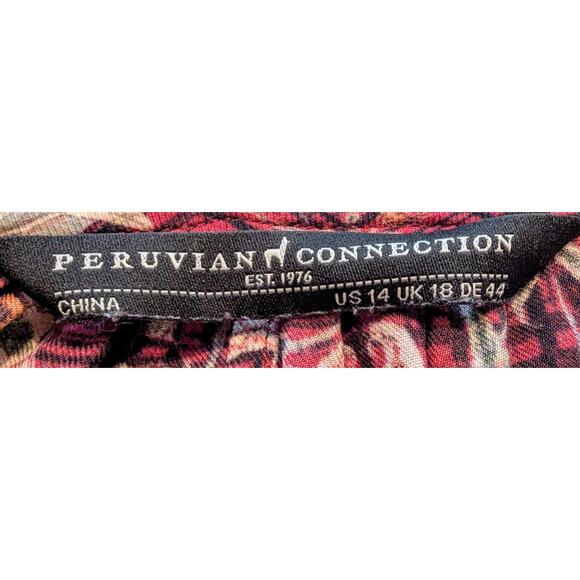 Peruvian Connection Silk Blend Above Knee Drop Waist Keyhole Dress Floral Red 14 - Picture 4 of 5